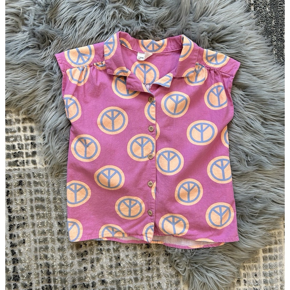 Cotton On Girls Size 8 Pink Peace Sign Button Up T